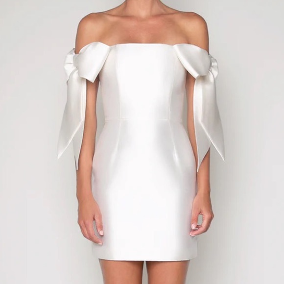 Alexia Maria Isabella Silk Wool Ribbon Bow Off Shoulder Mini Dress Bride Bridal - Picture 3 of 16